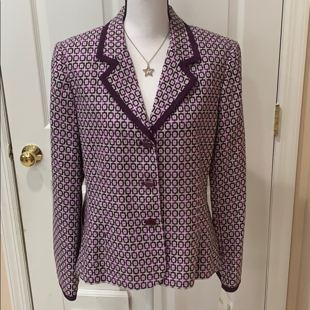 NWT Sag harbor purple geometric blazer sz 14
